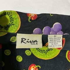 Vintage 90s 00s Black Green Red Orange Tropical Fruit Camp Shirt M