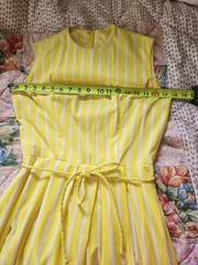 Vintage 1960s Carol Brent Yellow White Stripes Sleeveless Dress