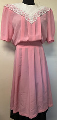Vintage 1980s Pink Dress with White Lace Collar Short Sleeve-L.G. Star Size 16