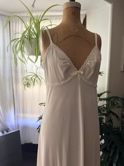 VTG 60’s Bonwit Teller Cream Nylon Maxi Gown Slip Dress Palest Butter Yellow S/M
