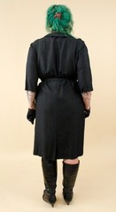 1950s Vtg Black Plus Size Volup Collared Sailor Button Dress Goth Pin Up 1X B48″