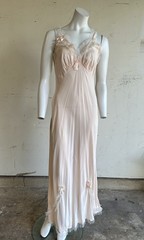 1940s Artemis Ballet Pink Bias Cut Nightgown Slip Dress w/ Tulle & Ribbon Work