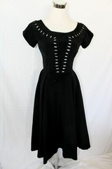 Vintage 1950 Carlye Woman’s Black Fitted Full Circle Dress Embellished Bodice Sm