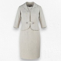 50s Vintage Adele Simpson Beige Tweed Blazer Sheath Classic Dress Set Size 2