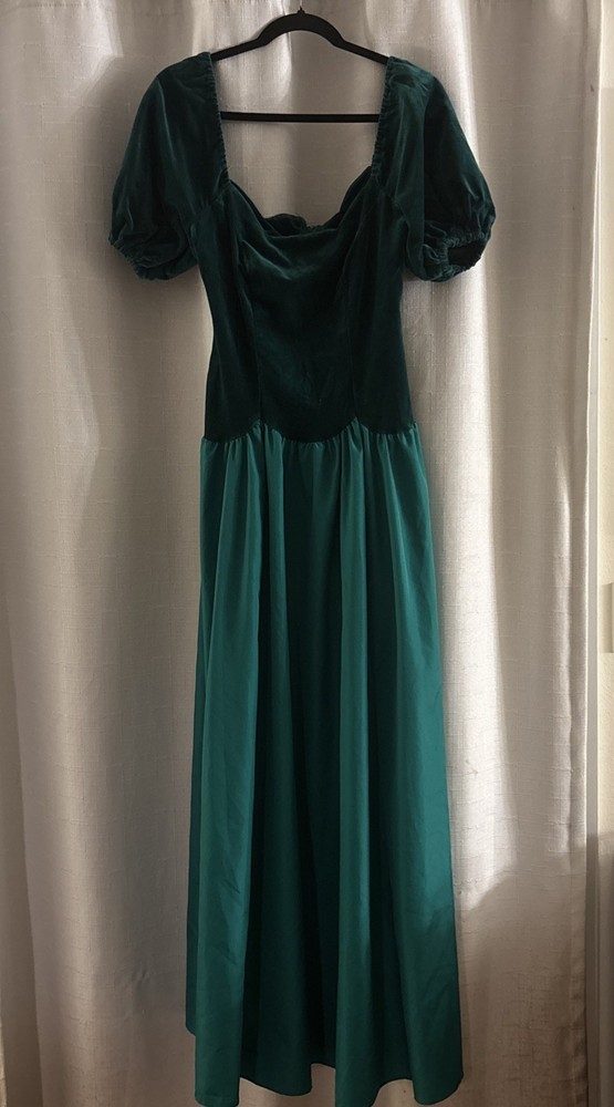 Vintage House of Bianchi Emerald Green Velvet & Taffeta Dress 80’s Sweetheart