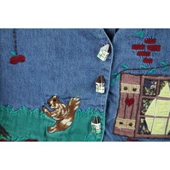 Vintage 90s Chambray Shirt Size 18 Vest Granny Embroidered Cottagecore Teacher
