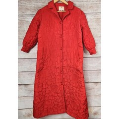 VTG House Of Ming House Coat Red Embroidered Mushrooms Jacket Small Hong Kong