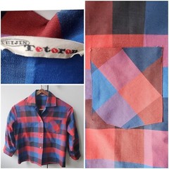 Vintage 1960s Teijin Tetoron Gorpcore Plaid Button Up 3/4 Sleeve Pocket Workwear