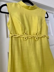 1960s Canary Yellow Evening Dress Gown With Train