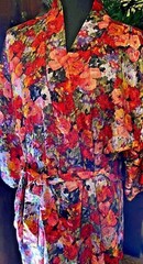 Vintage Cinema Etoile Bright Florals Red Pink Purple Green Robe Medium