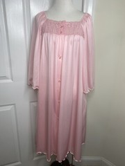 Women’s VTG Shadowline Fluted Half Sleeve Button Up Robe Housecoat •Size M *EUC