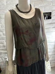 100% Silk H Trend Made In Italy XS Vintage Top Lined Bronze W/Watercolor Maroon