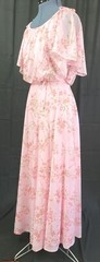 Vintage Pink Floral Maxi Dress w Flutter Sleeves & Acetate Lined Skirt Size 10