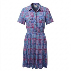 80s Vintage Leslie Fay Shirtwaist Dress Size 14P Pleated Bohemian Medallion