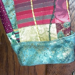Vtg Womens Patchwork Quilt Jacket Handmade Small Pockets Red Green Gold Buttons