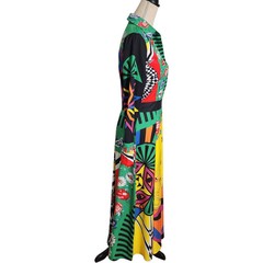 Vintage Style Elaine Five Graphic Maxi Shirt Dress Multicolor Optical Illusio…