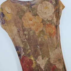 True Vintage y2k Floral Maxi Dress Gold Metallic Shimmer Baroque Mesh Sheer M