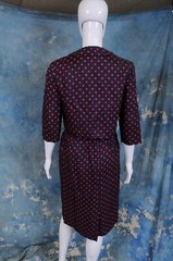Vintage 1960s R&K Originals blue polka dot rayon blend belted jacket dress S