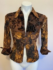 VTG Cartise Y2K Floral Brown Iridescent Burnout Velvet Mesh Double Zip Blouse S
