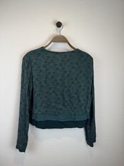 Vintage J. Jill Women’s Hunter Green Wood Buttoned Cardigan Floral Vine S Folk