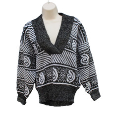 Vintage Cristina’s Sweater M/L? Pullover Metallic Silver Black White Retro COOL