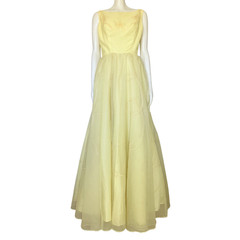 Vintage 50s Pastel Yellow Prom Dress Ball Gown XS Formal Cupcake Flaws 24″ Waist