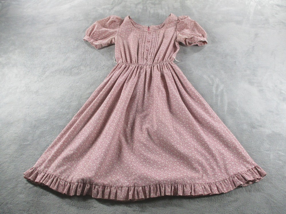 Vintage Hillery Hills Dress Womens XS Pink Floral Prairie Ruffle Midi Hem