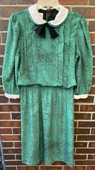 Vintage Liz Petites Inc Babydoll Green Dress Peter-pan Collar Bow Pollyanna 10