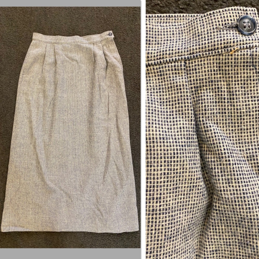 Vtg Pendleton 100% Wool Plaid Pencil Skirt Grey Pin Check Plaid Size 10 Tall