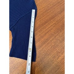 Vintage Courreges Paris Navy Blue Ribbed Knit Elbow Wool Sleeve Top Made France
