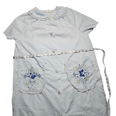 Vintage 70s Sears Comfort Coat Womens House Dress Blue Embroidered Pockets XL