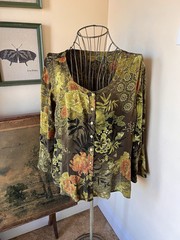 Vintage Tianello Large Flowing Blouse Asian Floral Made In USA Wearable Art