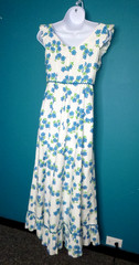 Vtg 70s Alfred Shaheen Textured Cotton Maxi Dress Flower Power Hawaii Sz S