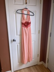 Vintage 70s Halter Maxi Peachy Pink Dress Matching Jacket Homecoming Prom Dance