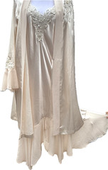Maxi Gown Slip Dress & Robe Chiffon Satin Mermaid Pink Pearl Beads Lace L XL 42