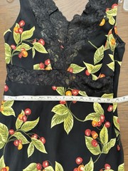 Vintage Y2K Bebe Cherry Print Lace Trim Slip Dress, Black Red, Women’s Size M