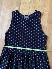 Vintage 1980s Eddie Bauer Black Corduroy Floral Print Cottagecore Jumper Dress L