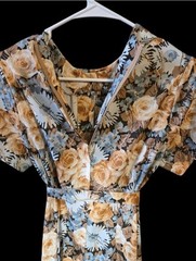 Vintage Floral Dress Tie Front Wearables Made In USA Size 16