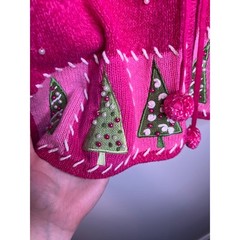 2000s Timberlea Pink Green Christmas Patchwork Snowflake Full Zip Sweater S