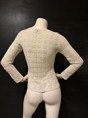 Vintage 60s Hand Made Crochet Sweater Cardigan Off White EUC Small Open Weave