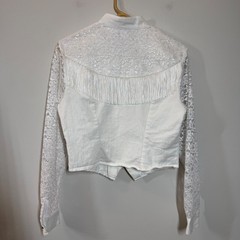 Banjo Dallas Texas Vintage White Western Lace Fringe Button Front Shirt Medium