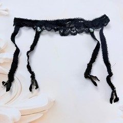 Vintage Corsair Black Lace Garter Belt Suspender Belt IT 4 L Made in Italy