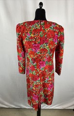 Raul Blanco Vintage 100% Silk Red,Green,Pink Print Dress Size 10