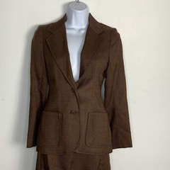 Larry Levine Skirt Suit sz S Brown Dark Academia Old Money Office Chic VINTAGE