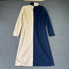 Vintage Sears The Fashion Place Navy Cream Colorblock Tie Neck Midi Dress 10