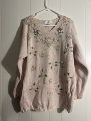 Vintage 1980s Pink Maurada Sweater Ramie/Cotton Beaded Embellished Grandmacore