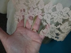 Vtg 50s Off White W/ Pink Lace Cupcake Party Dress Sz S **NEEDS TLC**