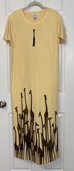 VTG Lisa International T-Shirt Dress L Yellow Brown Beaded Giraffe Retro Safari