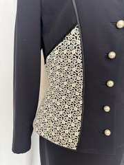 Vintage 90s Y2K Escada Couture Skirt Suit Set White Lace Trim Pearl Button 38