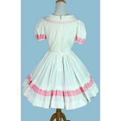 Vintage 70s White Cotton Summer Dress with Pink Trim (Size XS/S)